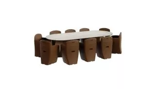 Lot Table à manger plateau Crème + 10 chaises 